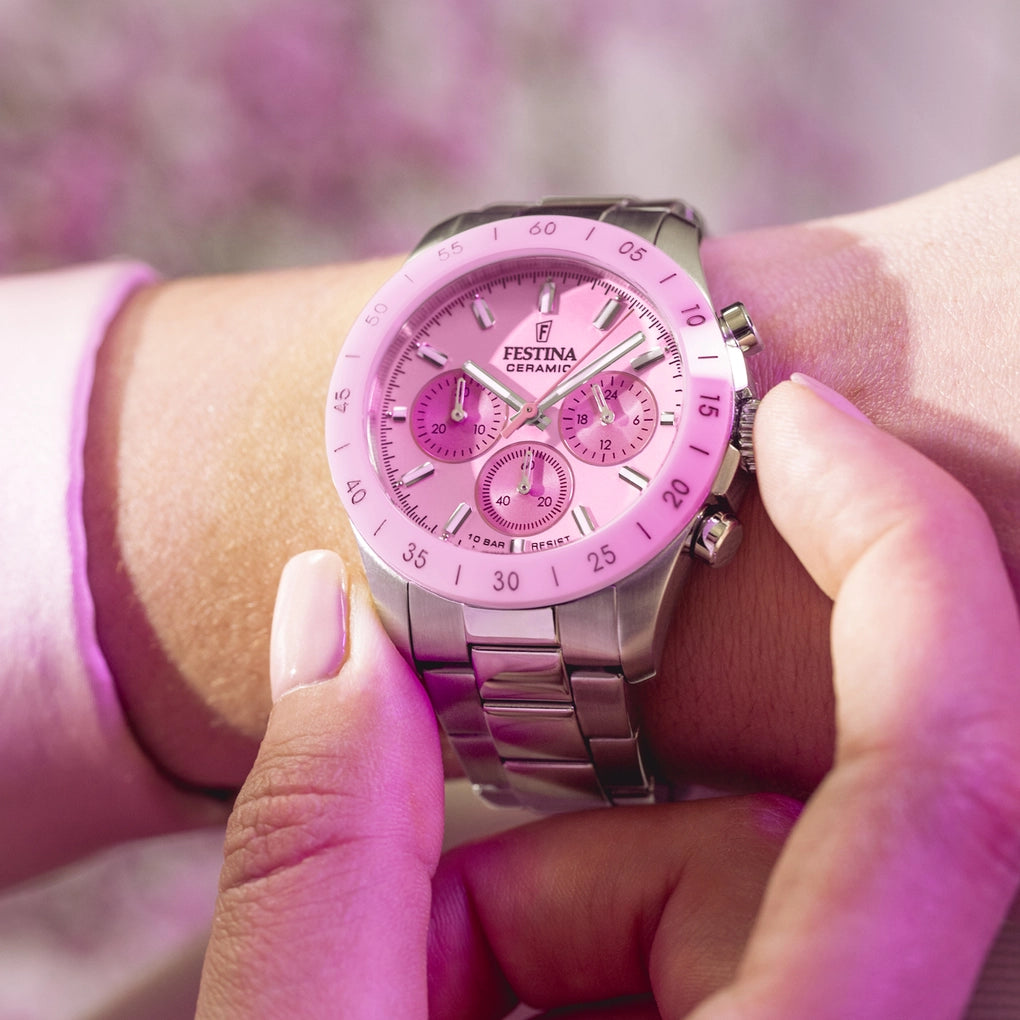 Festina Ceramic Quartz Chronograph Pink Stainless Steel Women's Watch | F20693/2