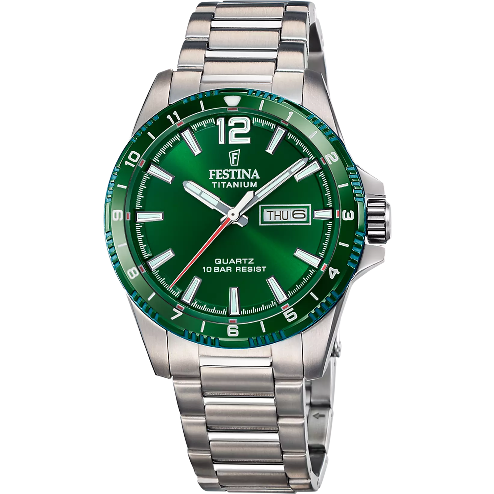 Festina Titanium Quartz Green Dial Fluorescent Steel Indices Men's Watch | F20698/3