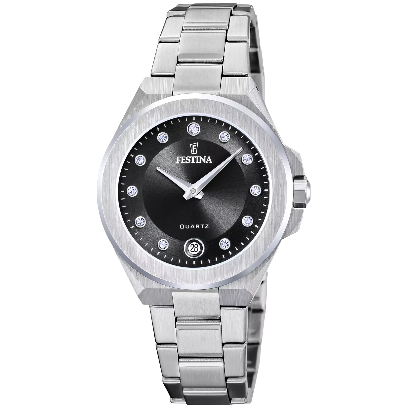 Festina Mademoiselle Quartz Black Dial Embellished Indices Stainless Steel Women's Watch | F20700/6