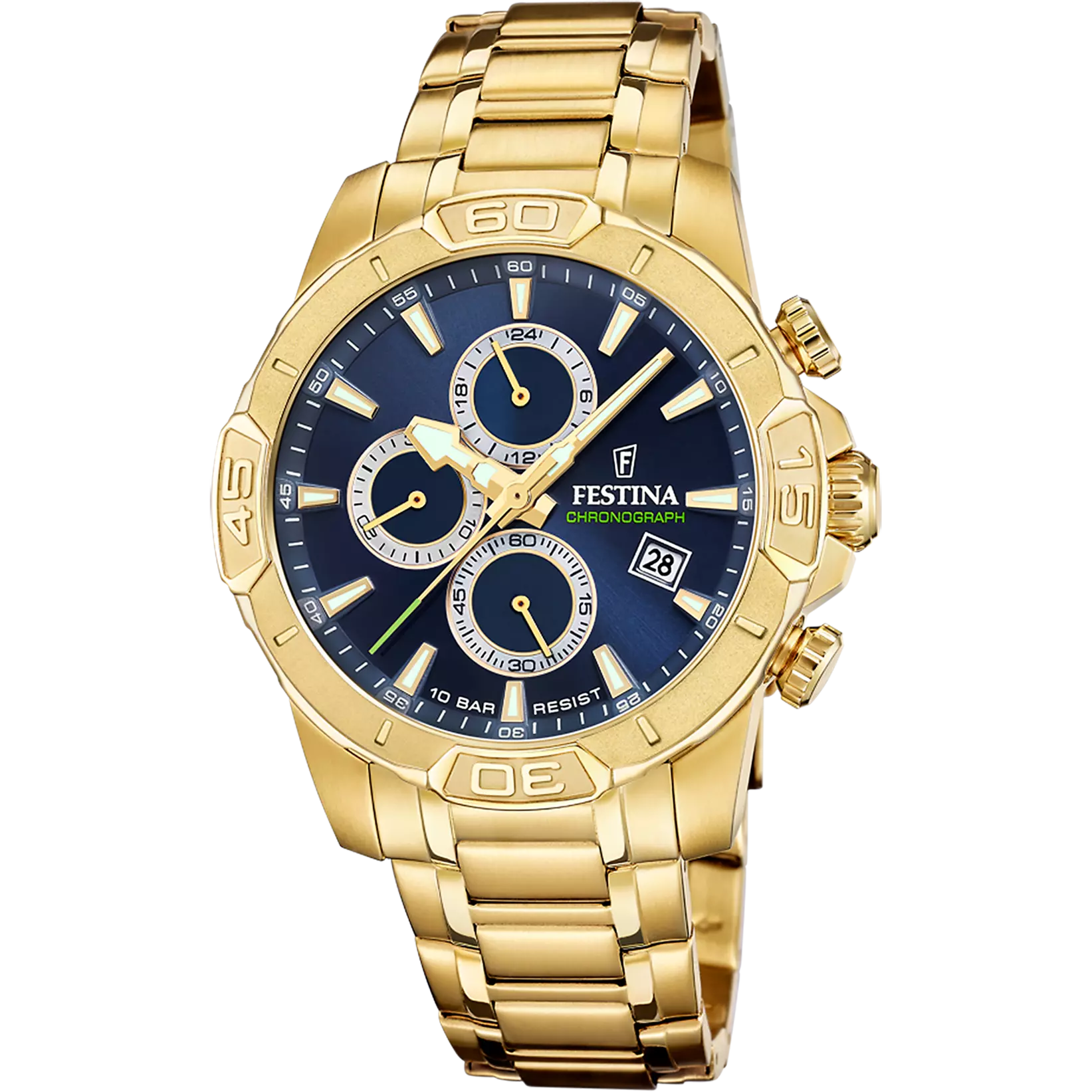 Festina Timeless Chronograph Blue Dial Gold PVD Stainless Steel Men's Watch | F20705/5