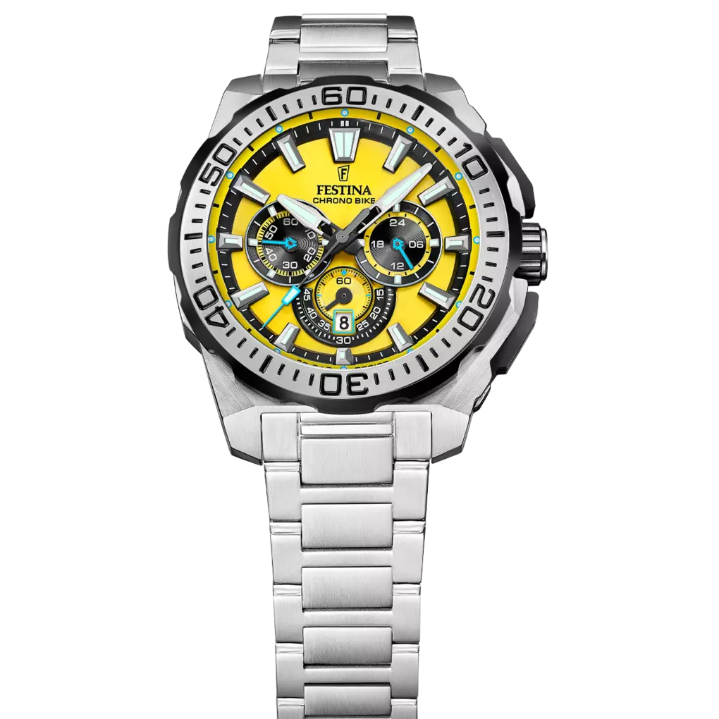 Festina Chrono Bike Quartz Chronograph Yellow Dial Stainless Steel Men's Watch | F20724/4