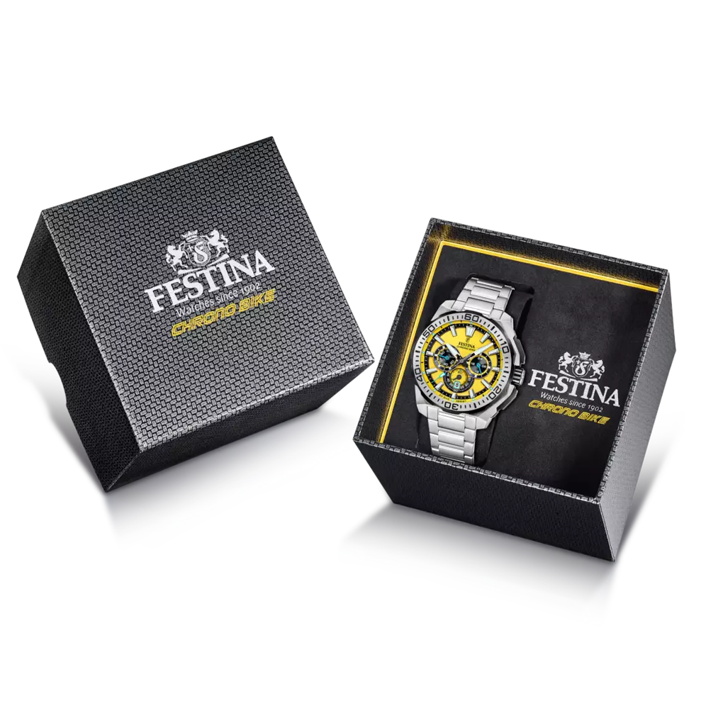 Festina Chrono Bike Quartz Chronograph Yellow Dial Stainless Steel Men's Watch | F20724/4