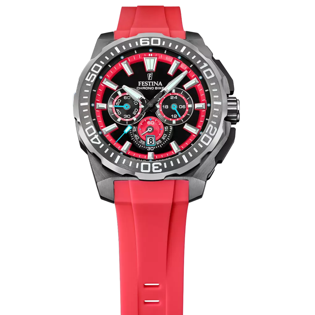 Festina Chrono Bike Quartz Chronograph Black Red Rubber Men's Watch | F20725/5