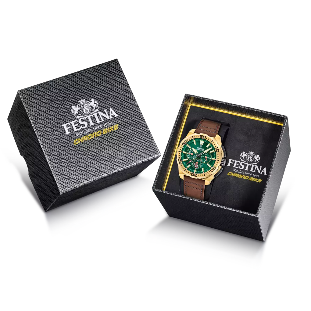 Festina Chrono Bike Quartz Chronograph Green Dial Brown Leather Men's Watch | F20728/2