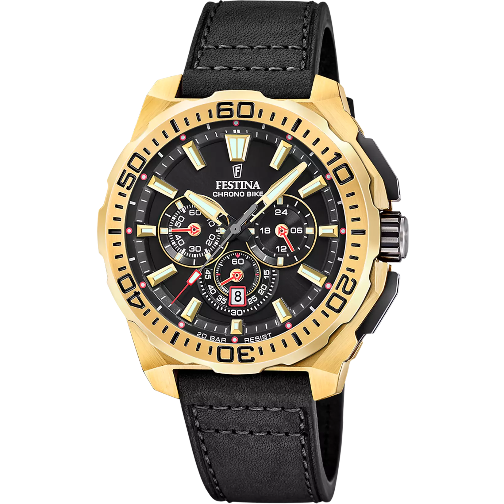 Festina Chrono Bike Quartz Chronograph Black Dial Black Leather Men's Watch | F20728/3