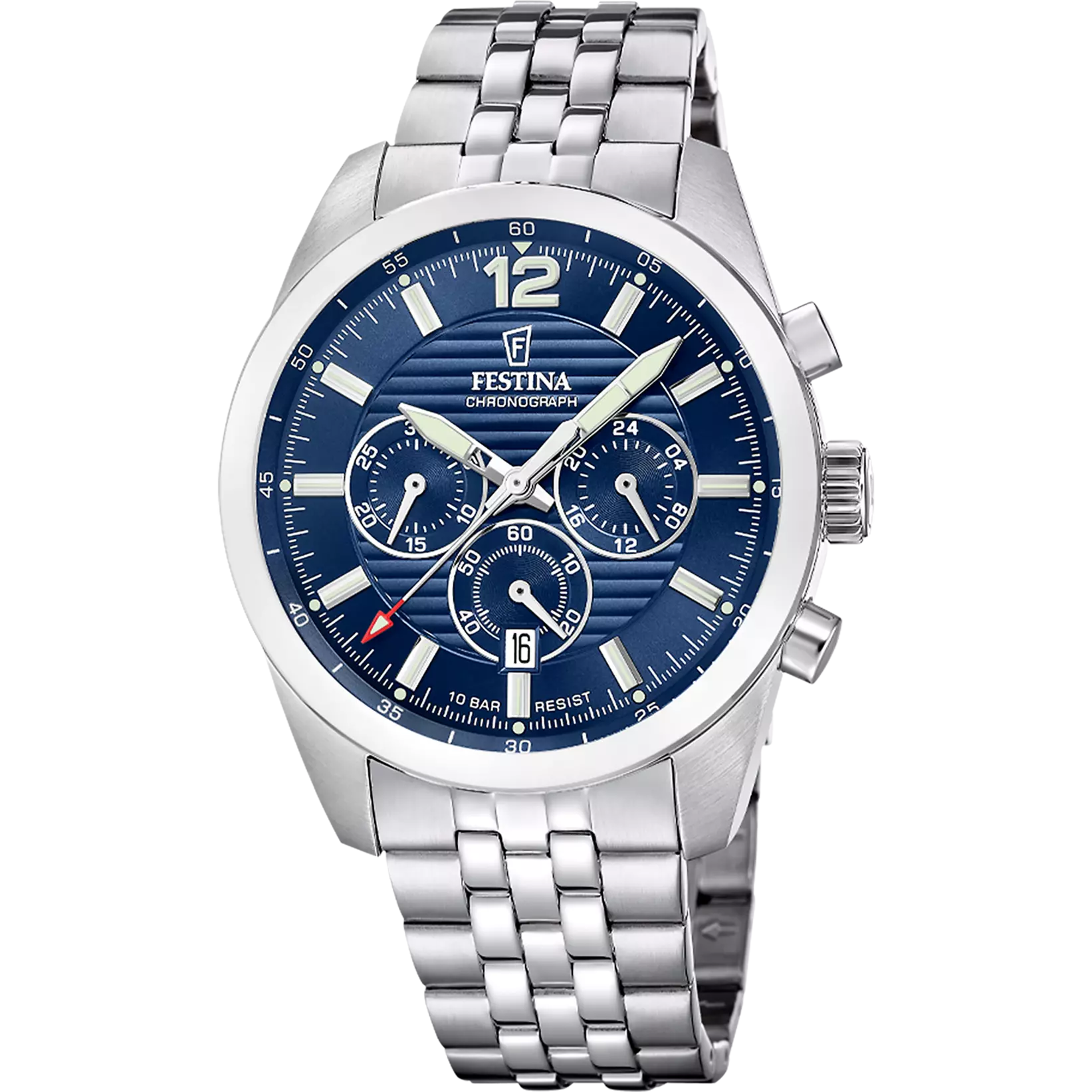 Festina Timeless Chronograph Quartz Blue Chrono Dial Fluorescent Indices Stainless Steel Men's Watch | F20742/1