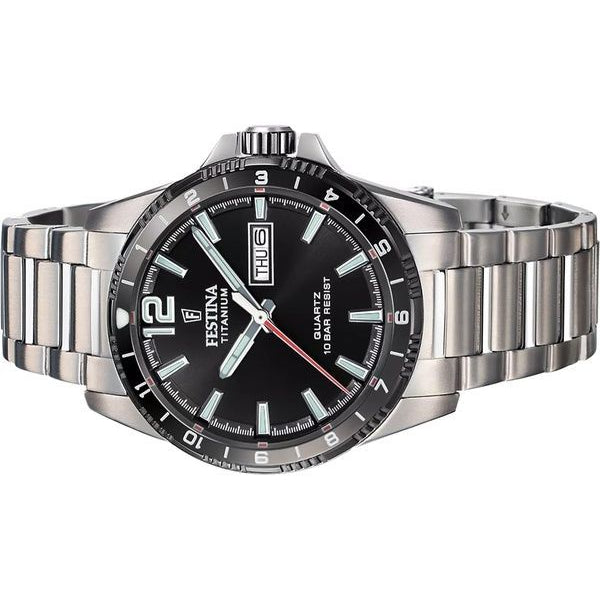 Festina Titanium Quartz Black Dial Red Second Hand Titanium Men's Watch | F20698/4