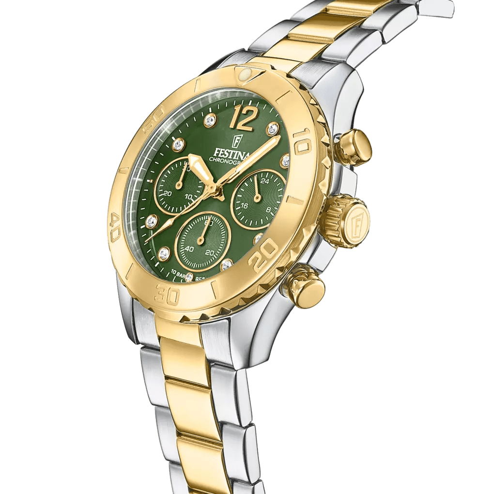 Festina Boyfriend Collection Green Dial 316L Stainless Steel with Gold PVD Men’s 39mm Watch | F20604/2 | TIME Watches