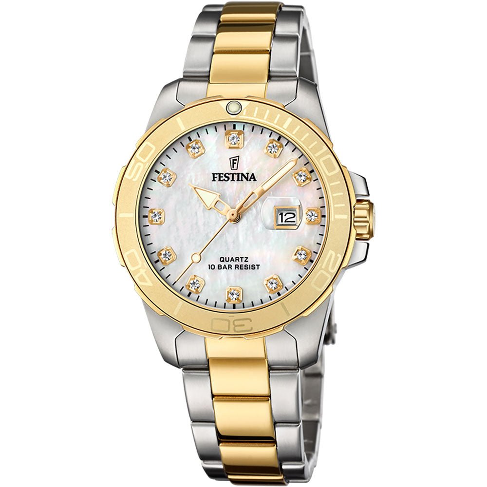 Festina Boyfriend Collection Mother of Pearl Dial 316LStainless Steel with Gold PVD Men’s Watch | F20504/2 | TIME Watches