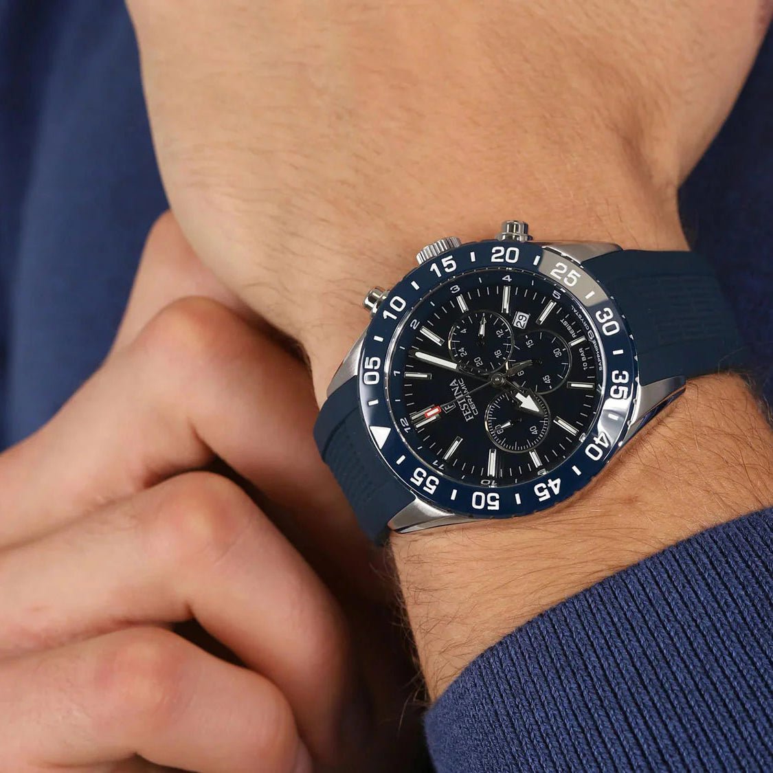 Festina Ceramic Black Dial Blue Rubber Men’s 44mm Watch | F20515/1 | TIME Watches