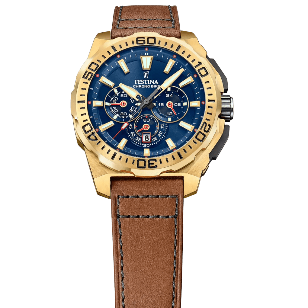 Festina Chrono Bike Yellow Dial Brown Leather Men’s Watch | F20728/1 | TIME Watches