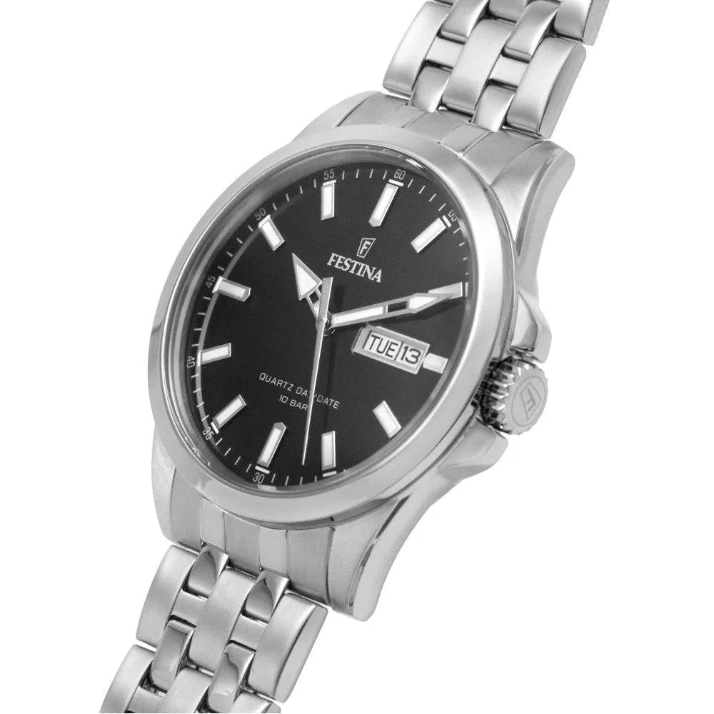Festina Classic Black Dial 316L Stainless Steel Men’s 41mm Watch | F20357/4 | TIME Watches