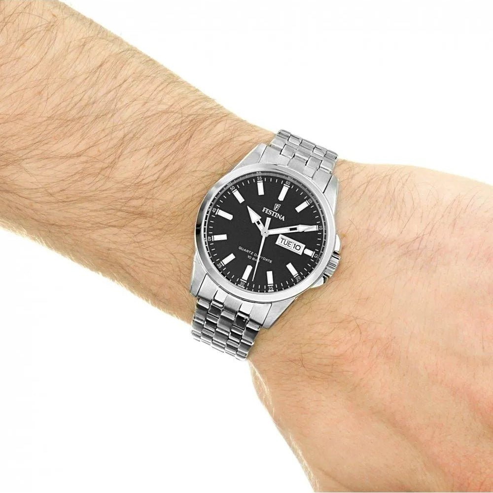 Festina Classic Black Dial 316L Stainless Steel Men’s 41mm Watch | F20357/4 | TIME Watches