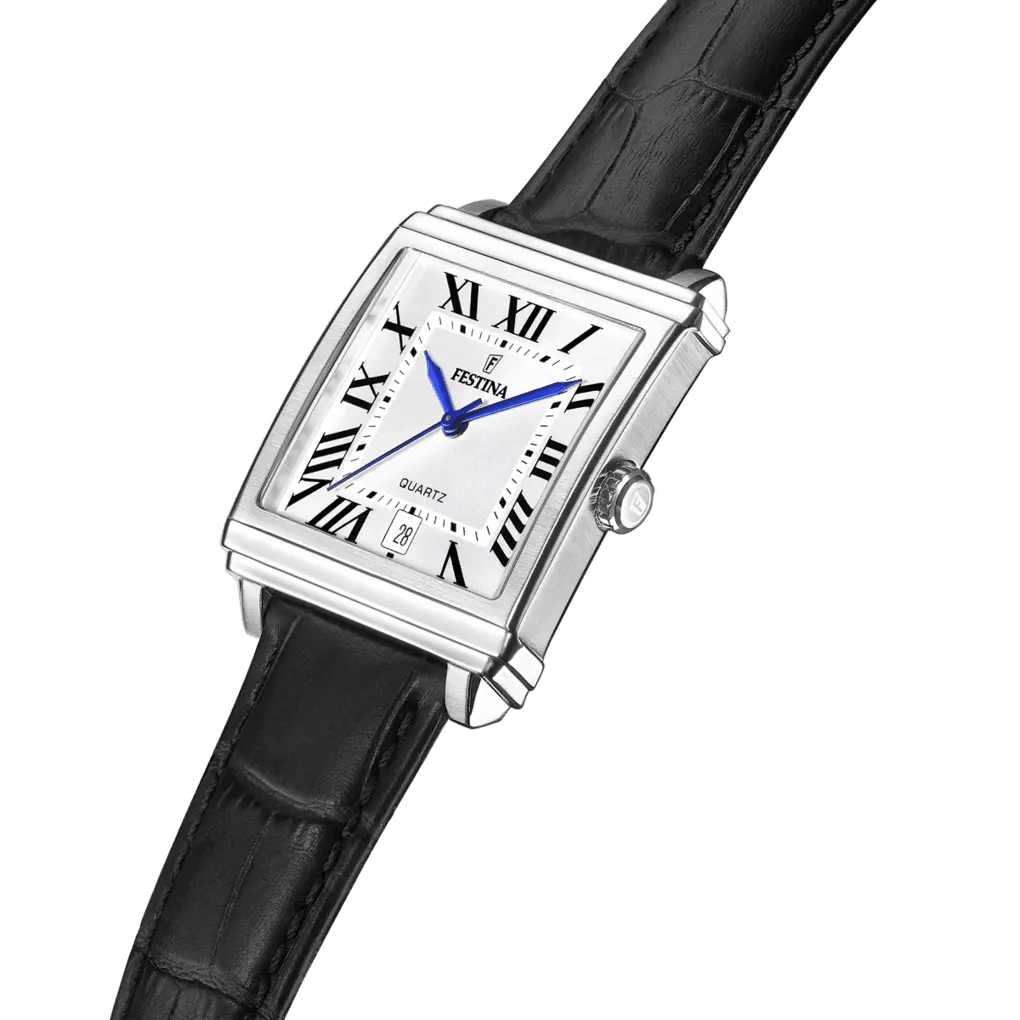Festina On The Square Silver Dial Black Leather Men’s 33mm Watch | F20681/1 | TIME Watches