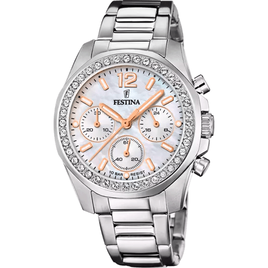 Festina Stainless Steel Mother Of Pearl Dial Woman's Watch | F20606/1 | Time Watch Specialists