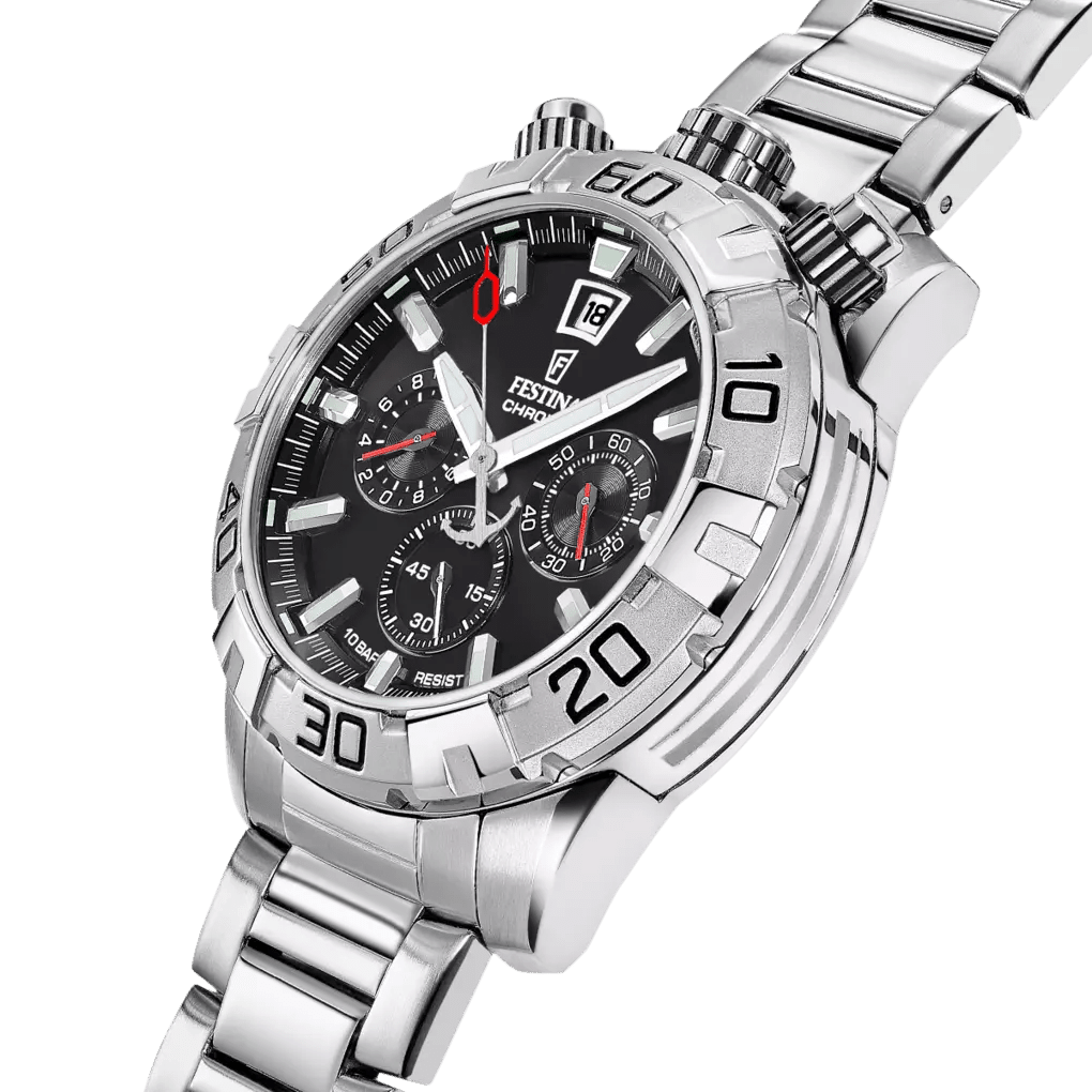 Festina The Originals Black Dial Stainless Steel Men’s 45mm Watch | F20743/6 | TIME Watches