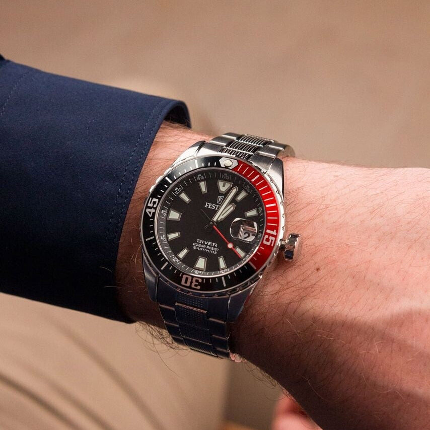 Festina The Originals Quartz Black Dial Fluorescent Steel Indices Stainless Steel Men's Watch | F20669/6