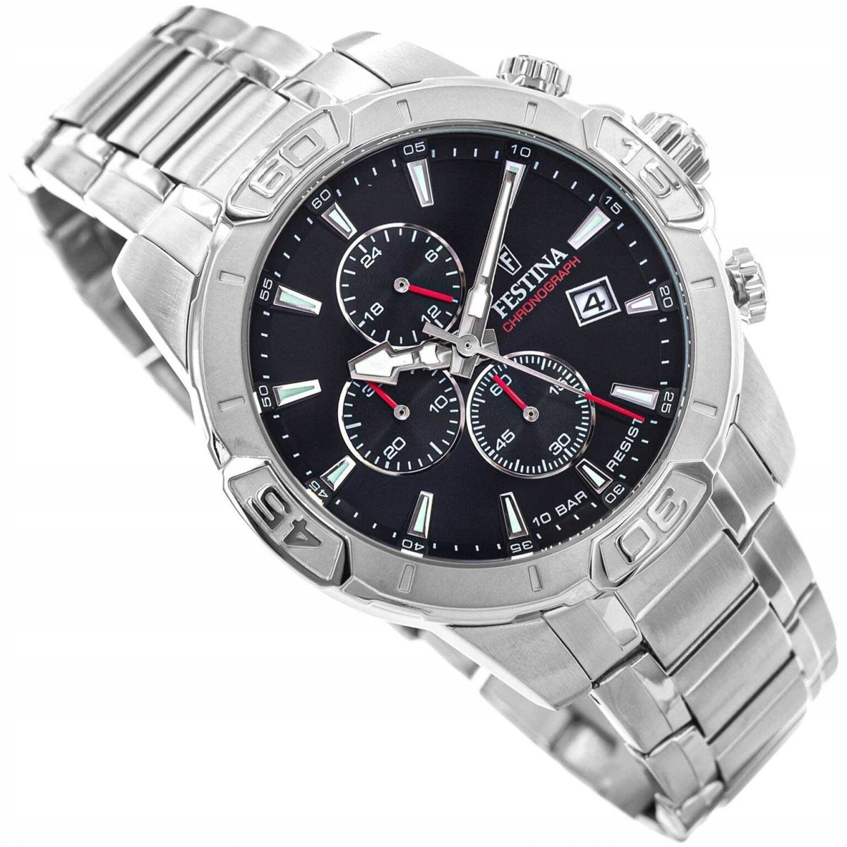 Festina Timeless Chronograph Black Dial Stainless Steel Men’s 45mm Watch | F20704/3 | TIME Watches