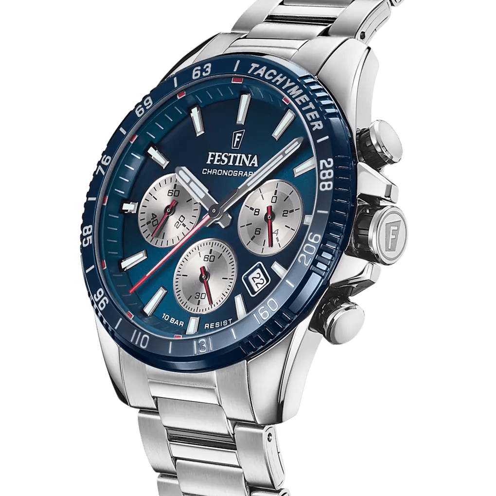 Festina Timeless Chronograph Silver Dial Stainless Steel Men’s 45mm Watch | F20560/2 | TIME Watches