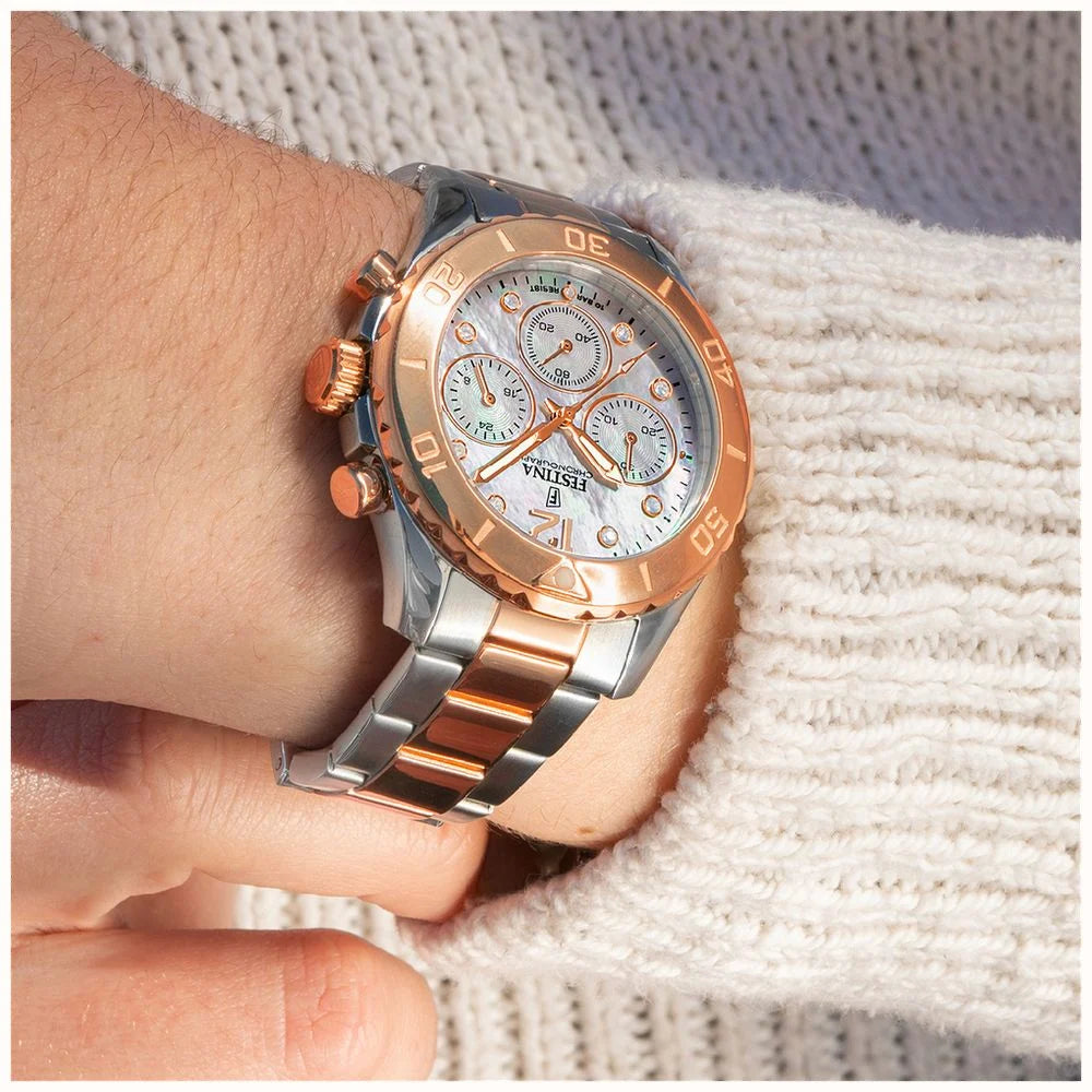 Festina Boyfriend Quartz Chronograph Mother Of Pearl Rose Gold PVD Women's Watch | F20605/1