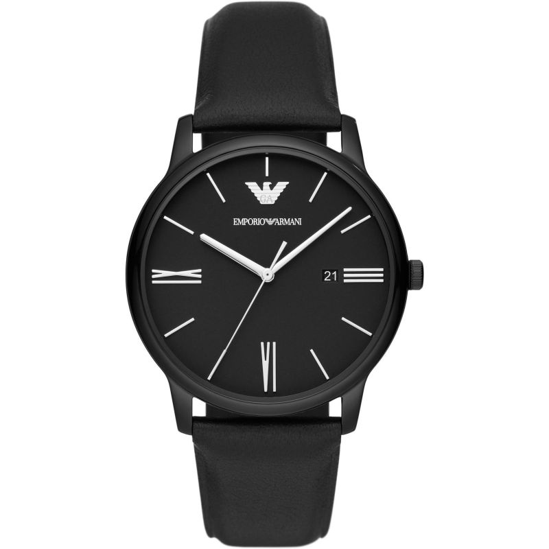 Emporio Armani Three-Hand Date Black Leather Men's Watch | AR11573