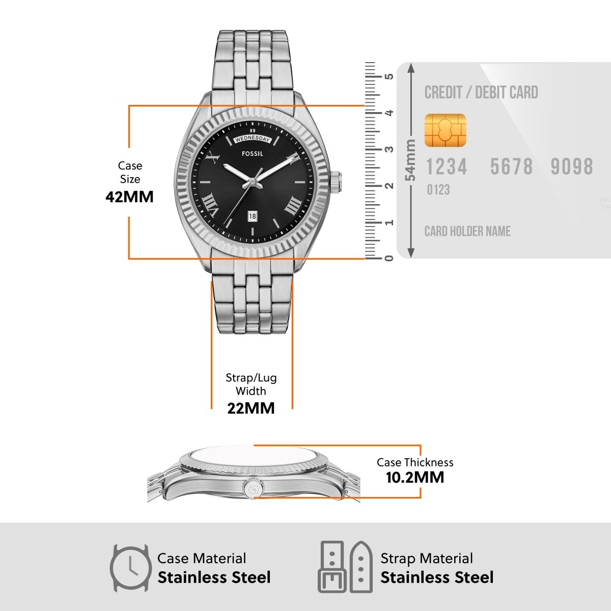 Fossil Campbell Three - Hand Day - Date Stainless Steel Men's Watch | FS6139 | TIME Watches