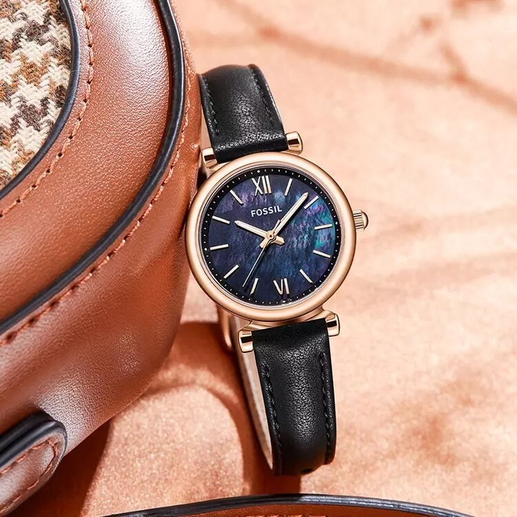 Fossil Carlie Mini Three - Hand Black Leather Watch | ES4700 | Time Watch Specialists