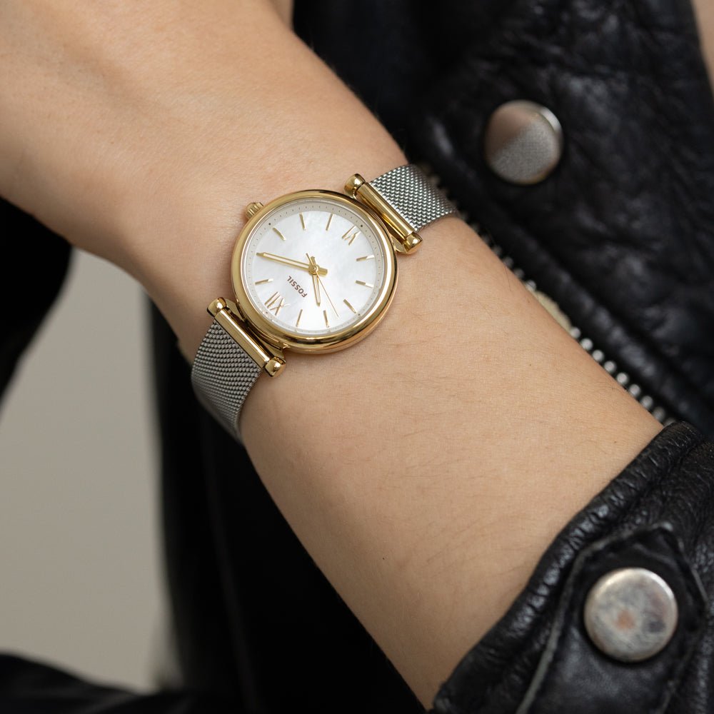 Fossil Carlie Mother Of Pearl Dial and Steel Bracelet 28mm Women's Watch | ES5463 | TIME Watches