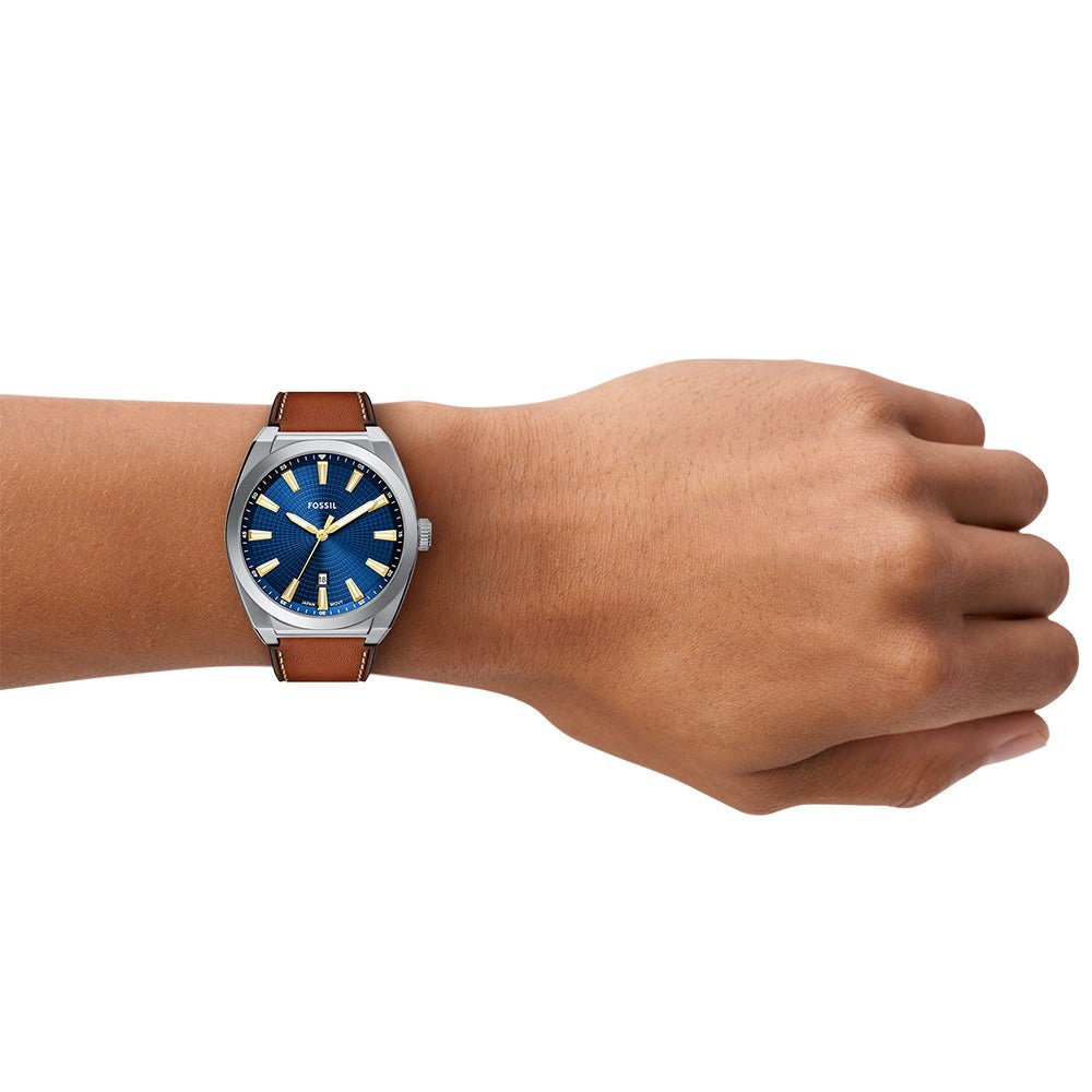 Fossil Everett Blue Dial Three Hand Date Brown Leather Men's Watch | FS6115 | TIME Watches