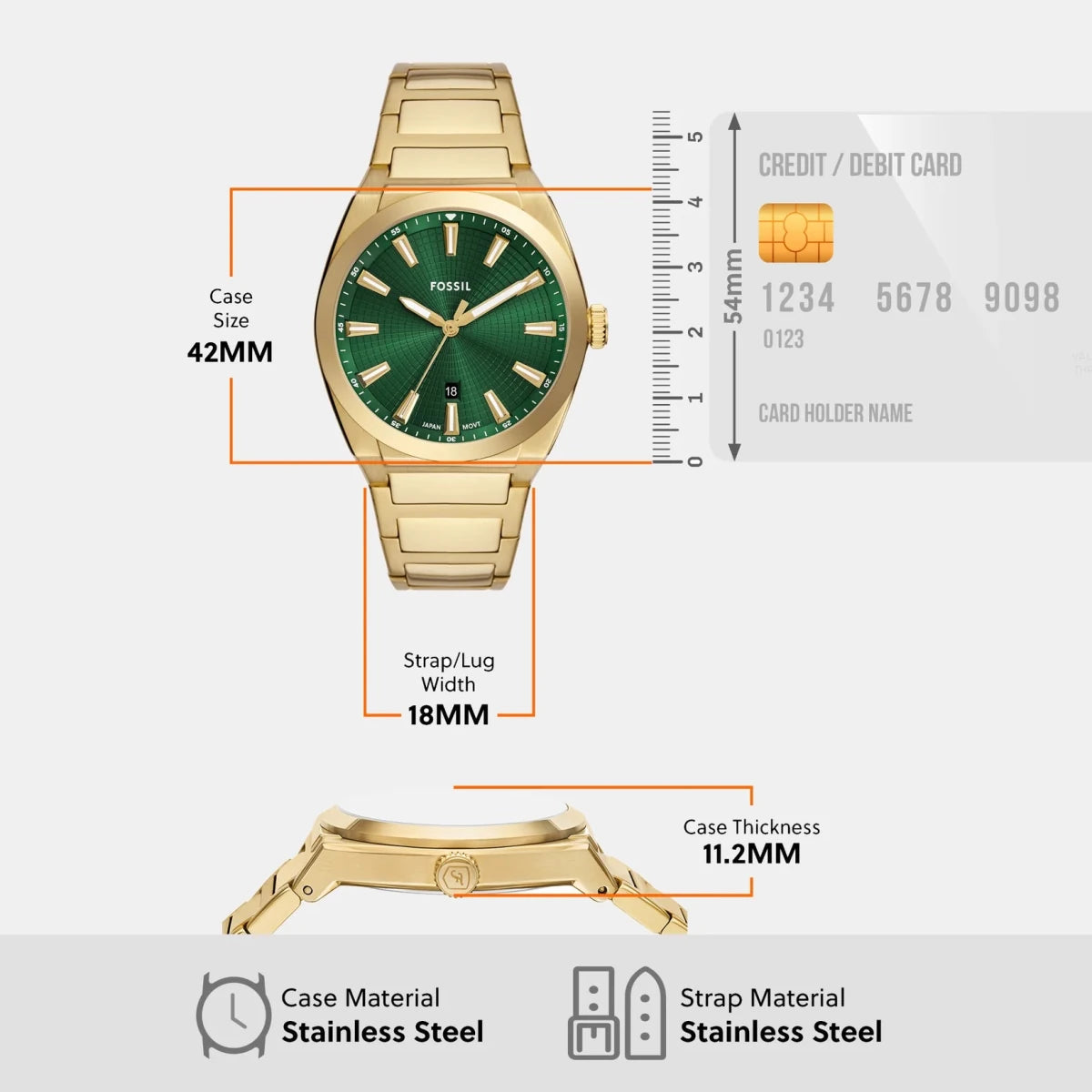 Fossil Everett Green Dial Gold Strap Analog Men's Watch | FS6090 | TIME Watches
