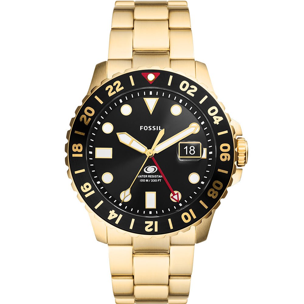 Fossil Fossil Blue GMT Black Dial and Gold Steel Bracelet 46mm Men's Watch | FS5990 | TIME Watches