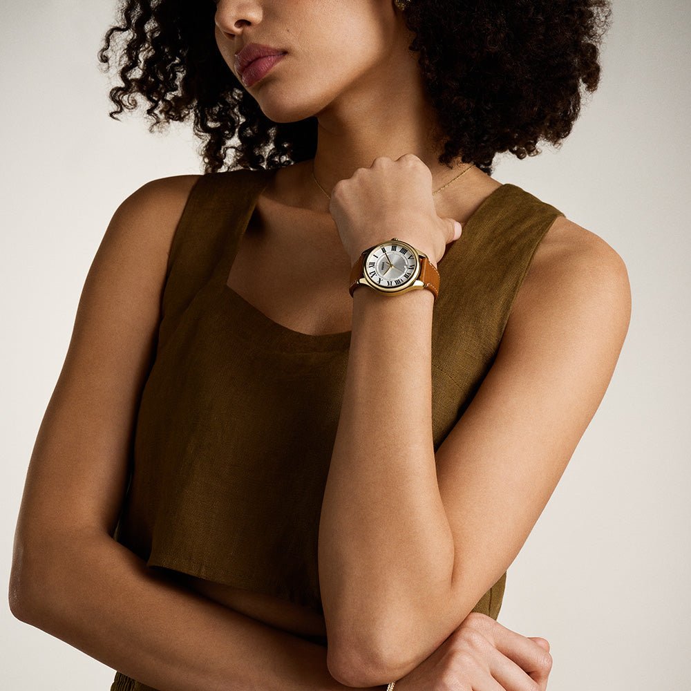 Fossil Gilmore Silver Dial and Brown Leather Strap 38mm Women's Watch | ES5397 | TIME Watches
