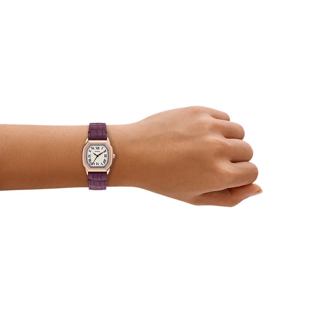 Fossil Harlow Burgundy Sunray Dial and Burgundy Leather 28mm Women's Watch | ES5428 | TIME Watches