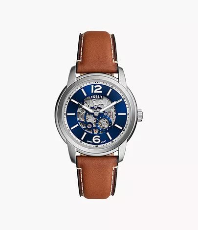 Fossil Heritage Automatic Brown Leather Men's Watch | ME3263 | Time Watch Specialists
