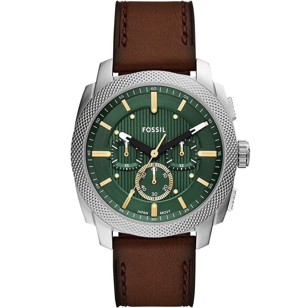 Fossil Machine FS6100 — Green Dial, Brown Leather Strap, 44mm