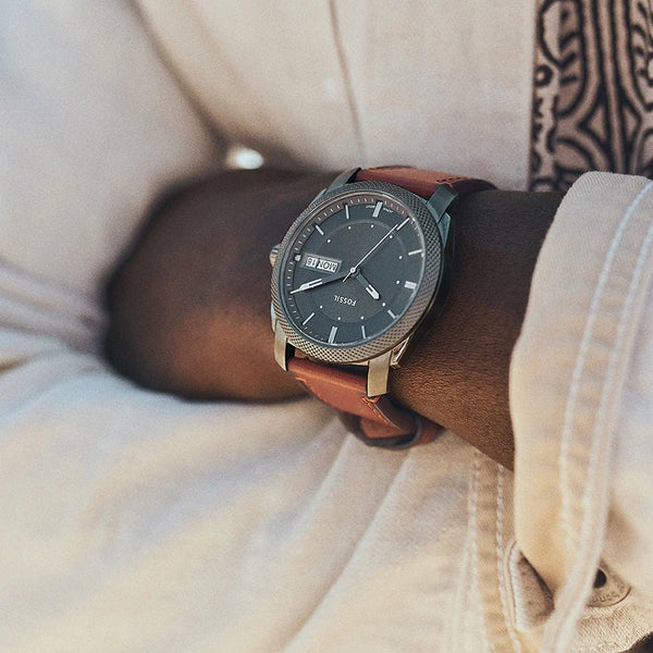 Fossil Machine Three-Hand Date Brown Leather Men's Watch | FS5900
