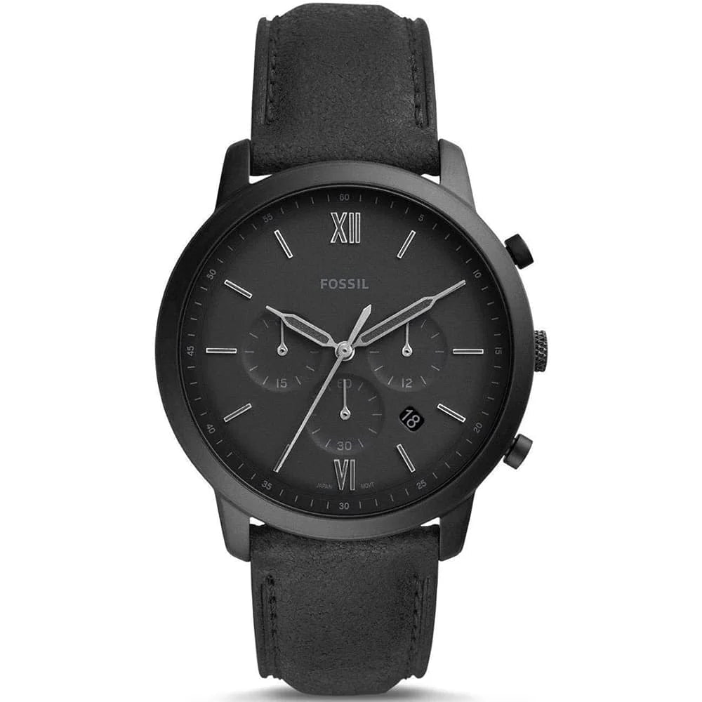 Fossil Neutra Black Dial and Black Leather Strap 44mm Men's Watch | FS5503 | TIME Watches