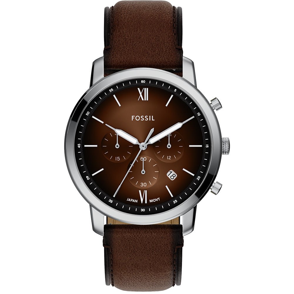 Fossil Neutra Brown Dial and Brown Leather Strap 44mm Men's Watch | FS6143 | TIME Watches