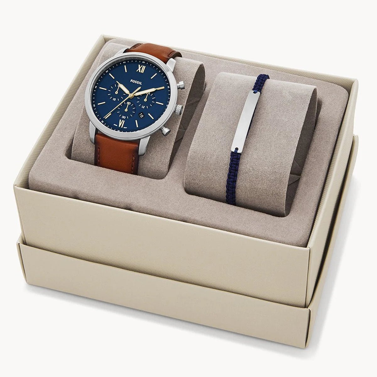 Fossil Neutra Chronograph Luggage Leather Men's Watch and Bracelet Set | FS5708SET | TIME Watches