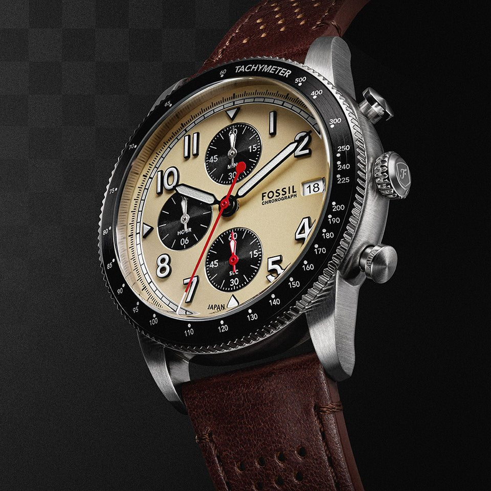 Fossil Sport Tourer Chronograph Brown LiteHide™ Leather Men's Watch | FS6042 | TIME Watches