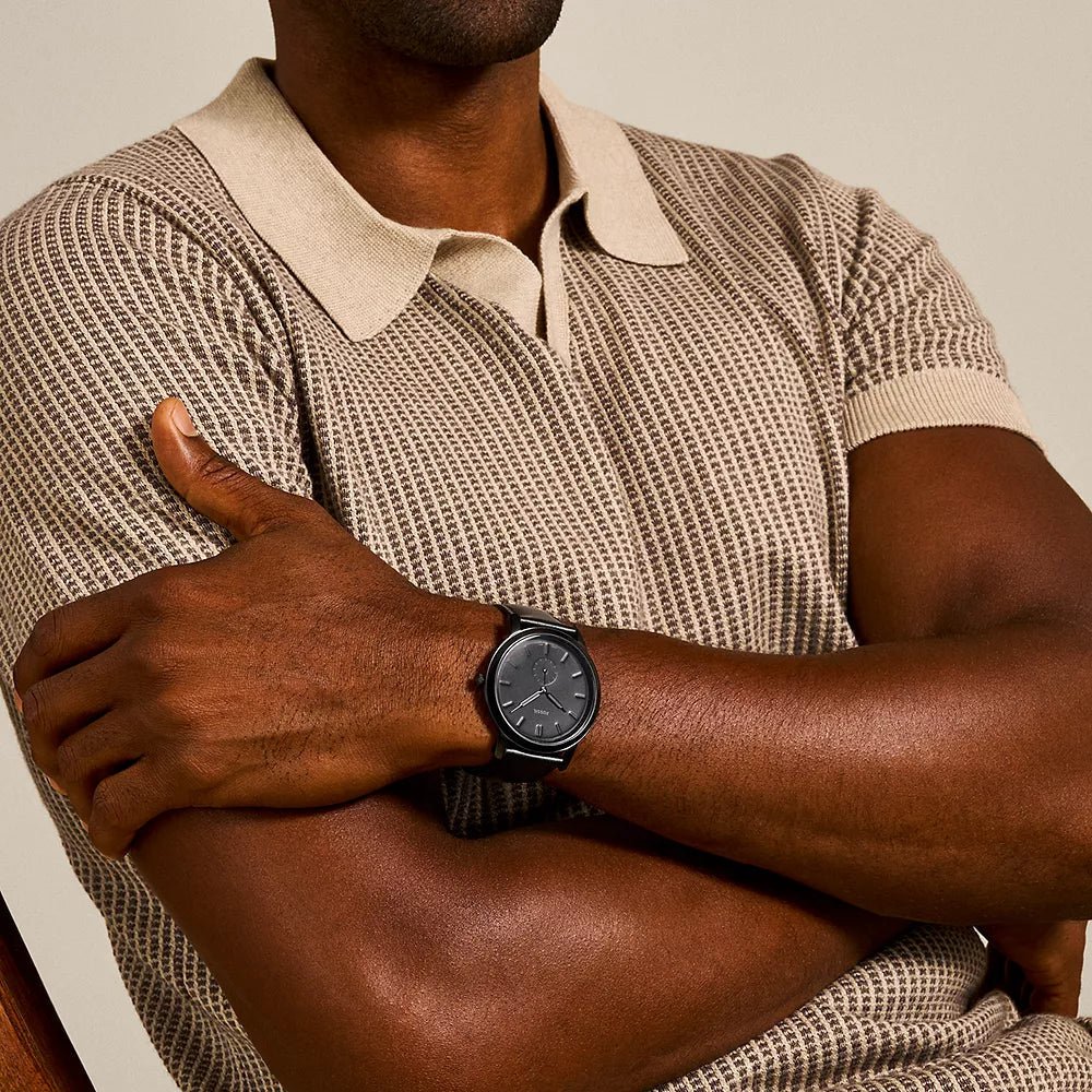 Fossil The Minimalist Two - Hand Black Leather Men's Watch | FS5447 | TIME Watches
