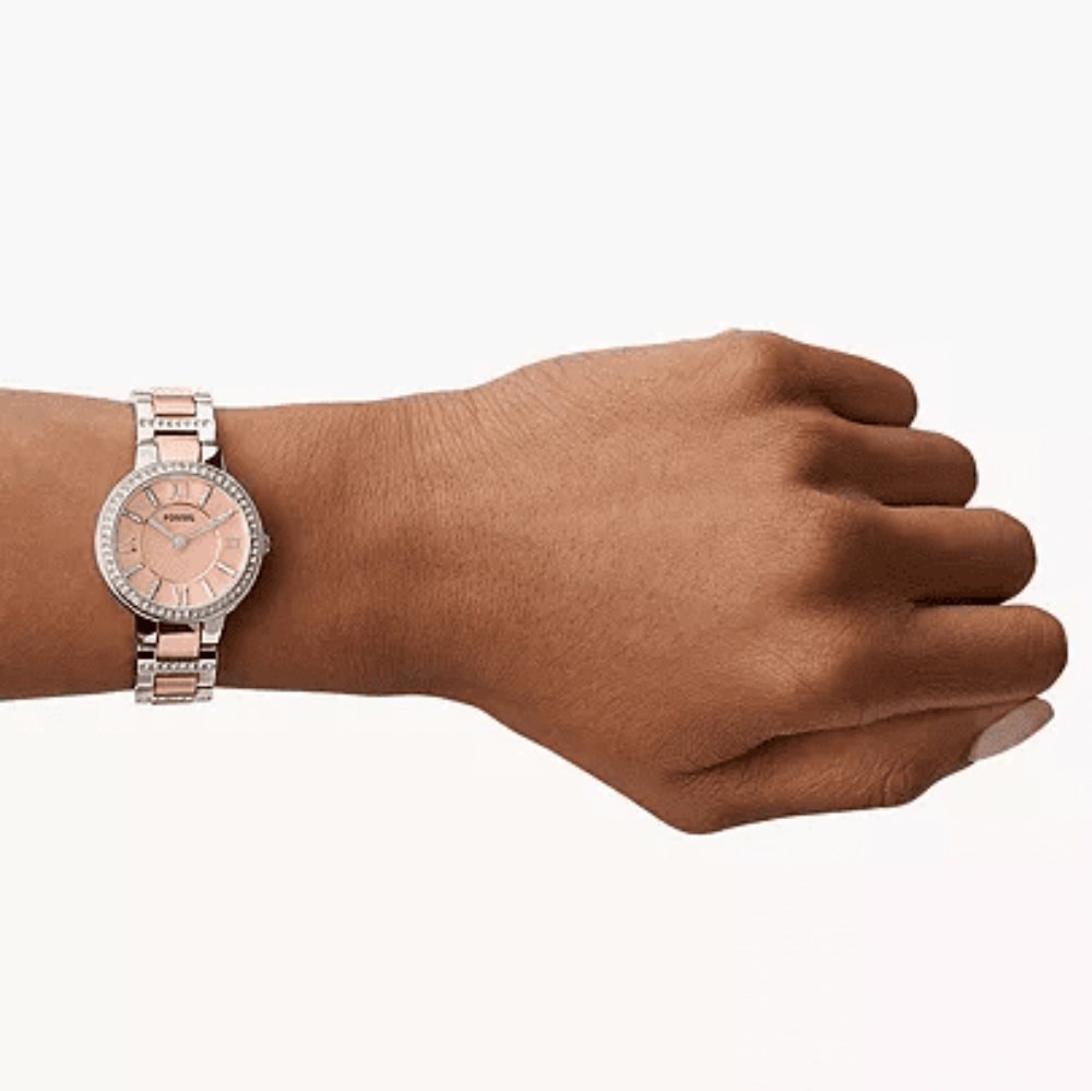 Fossil Virginia Two Tone Silver/Rose Gold Watch | ES3405 | Time Watch Specialists