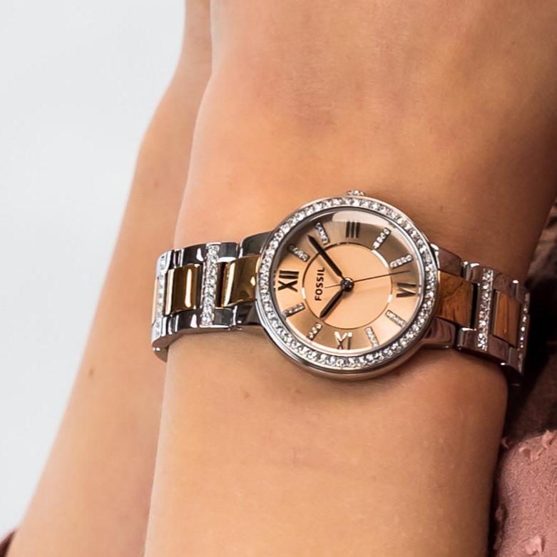Fossil Virginia Two Tone Silver/Rose Gold Watch | ES3405 | Time Watch Specialists