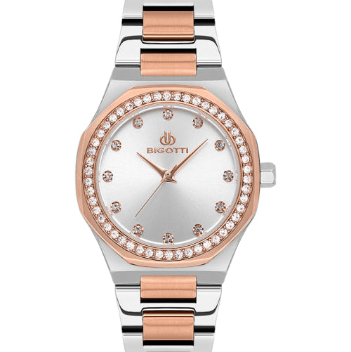 Bigotti Crystal Two-Tone Rose Gold Dial Women's Watch | BG.1.10587-5