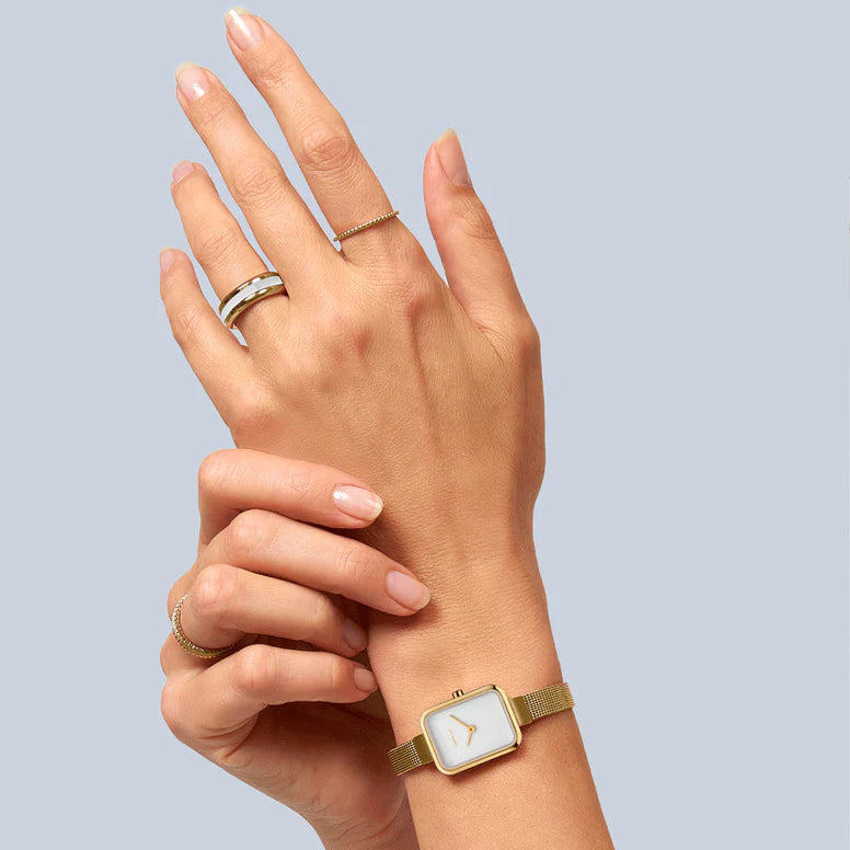 Bering White Rectangular Dial Gold Brushed Women's Watch | 14520-334