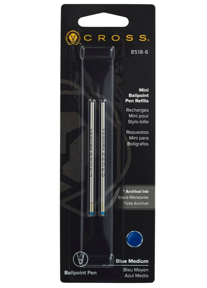 CROSS Mini Ballpoint Pen Refill - Blue - Medium - Dual Pack | 8518-6