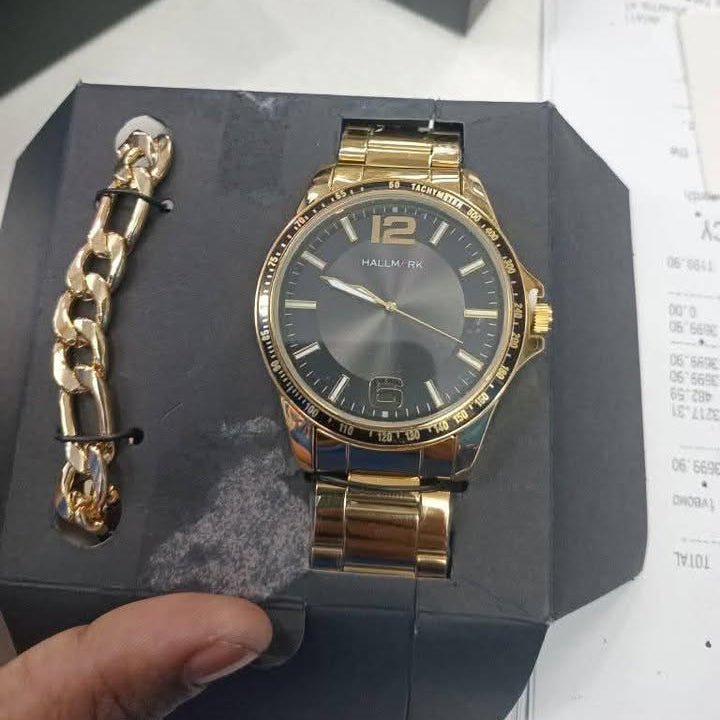 Hallmark IPG Box Set Black Dial RG Hands IPG Bracelet Men's Watch Set | HBSM4060 | TIME Watches