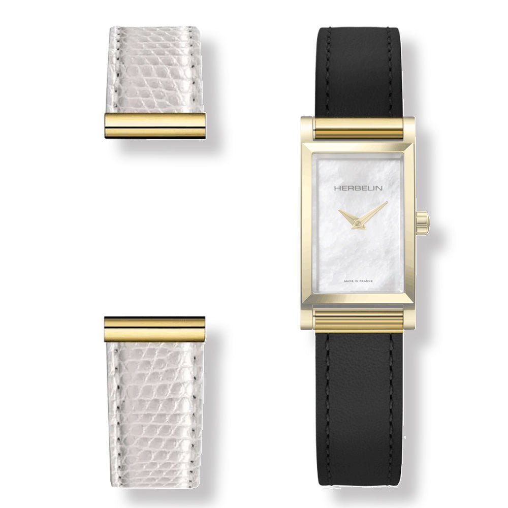 HERBELIN Antarès Rectangle Case Gold and Mother of Pearl Women's Watch | H17444P09 | TIME Watches
