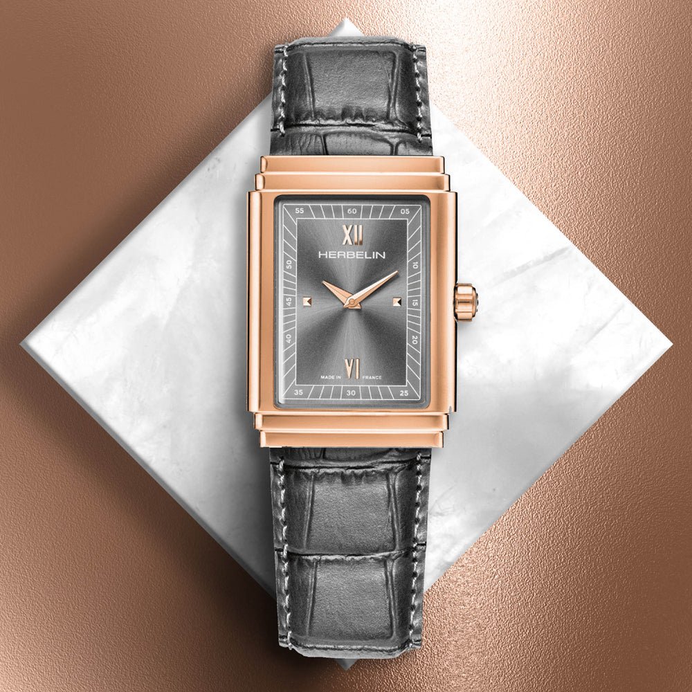 HERBELIN Art Deco 1925's Anthracite and Black Leather 37mm Unisex Watch | 17567PR04GR | TIME Watches