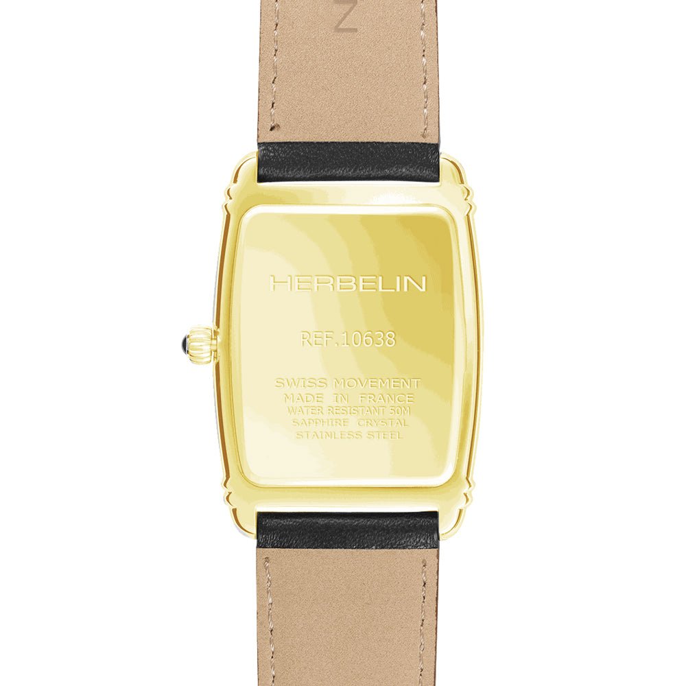 HERBELIN Art Deco Petite Second Gold and Black Leather 36mm Unisex Watch | 10638P08 | TIME Watches